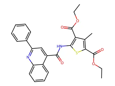 Diethyl 3-methyl-5-(2-phenylquinoline-4-carboxamido)thiophene-2,4-dicarboxylate structure