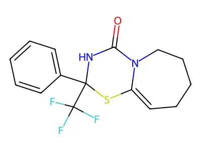 2-Phenyl-2-(trifluoromethyl)-2,3,6,7,8,9-hexahydro-4H-[1,3,5]thiadiazino[3,2-a]azepin-4-one structure