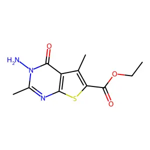 ethyl 3-amino-2,5-dimethyl-4-oxo-3H,4H-thieno[2,3-d]pyrimidine-6-carboxylate structure