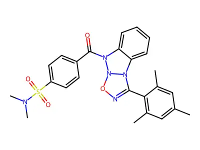 N,N-dimethyl-4-[1-(2,4,6-trimethylphenyl)-[1,2,3,5]oxatriazolo[3,2-a]benzotriazole-5-carbonyl]benzenesulfonamide structure