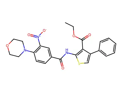 Ethyl 2-(4-morpholino-3-nitrobenzamido)-4-phenylthiophene-3-carboxylate structure