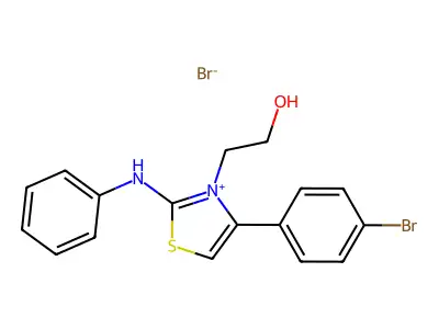4-(4-Bromophenyl)-3-(2-hydroxyethyl)-2-(phenylamino)thiazol-3-ium bromide structure