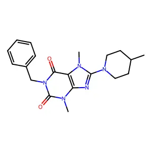 1-benzyl-3,7-dimethyl-8-(4-methylpiperidin-1-yl)-1H-purine-2,6(3H,7H)-dione structure