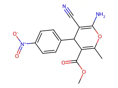 methyl 6-amino-5-cyano-2-methyl-4-(4-nitrophenyl)-4H-pyran-3-carboxylate structure