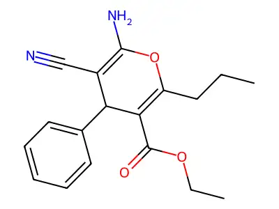 ethyl 6-amino-5-cyano-4-phenyl-2-propyl-4H-pyran-3-carboxylate structure