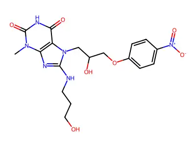 7-(2-hydroxy-3-(4-nitrophenoxy)propyl)-8-((3-hydroxypropyl)amino)-3-methyl-1H-purine-2,6(3H,7H)-dione structure