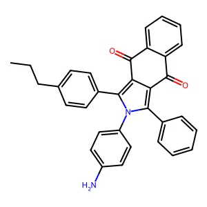 2-(4-aminophenyl)-1-phenyl-3-(4-propylphenyl)-2H-benzo[f]isoindole-4,9-dione structure