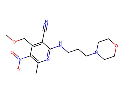 4-(Methoxymethyl)-6-methyl-2-[[3-(4-morpholinyl)propyl]amino]-5-nitro-3-pyridinecarbonitrile structure