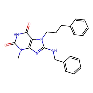 8-(benzylamino)-3-methyl-7-(3-phenylpropyl)-1H-purine-2,6(3H,7H)-dione structure