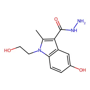 5-Hydroxy-1-(2-hydroxyethyl)-2-methylindole-3-carbohydrazide structure