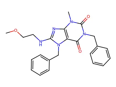 1,7-dibenzyl-8-[(2-methoxyethyl)amino]-3-methyl-3,7-dihydro-1H-purine-2,6-dione structure