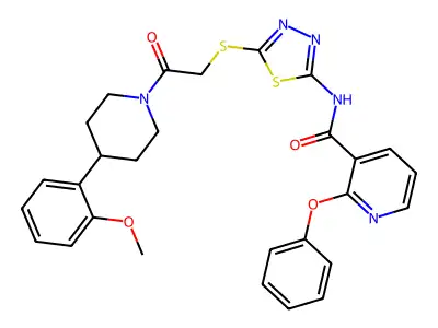 N-[5-[[2-[4-(2-Methoxyphenyl)-1-piperidinyl]-2-oxoethyl]thio]-1,3,4-thiadiazol-2-yl]-2-phenoxy-3-pyridinecarboxamide structure