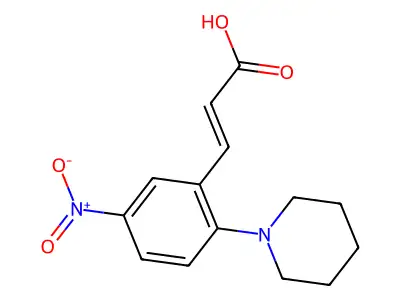 3-[5-Nitro-2-(1-piperidinyl)phenyl]-2-propenoic acid structure