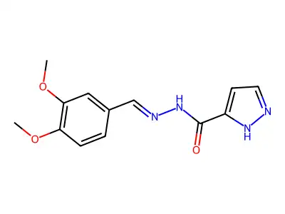 N-[(E)-(3,4-dimethoxyphenyl)methylideneamino]-1H-pyrazole-5-carboxamide structure