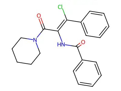 N-[2-chloro-2-phenyl-1-(piperidine-1-carbonyl)vinyl]benzamide structure
