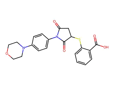 2-({1-[4-(Morpholin-4-yl)phenyl]-2,5-dioxopyrrolidin-3-yl}sulfanyl)benzoic acid structure