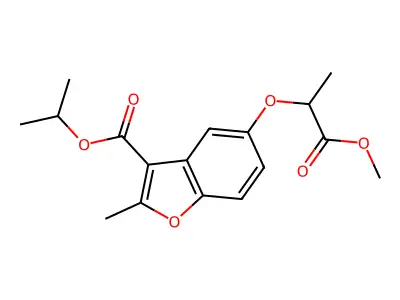 propan-2-yl 5-[(1-methoxy-1-oxopropan-2-yl)oxy]-2-methyl-1-benzofuran-3-carboxylate structure