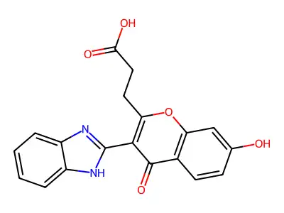 3-(3-(1H-benzo[d]imidazol-2-yl)-7-hydroxy-4-oxo-4H-chromen-2-yl)propanoic acid structure