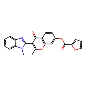 2-Methyl-3-(1-methylbenzimidazol-2-yl)-4-oxochromen-7-yl furan-2-carboxylate structure
