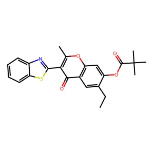 3-(1,3-benzothiazol-2-yl)-6-ethyl-2-methyl-4-oxo-4H-chromen-7-yl pivalate structure