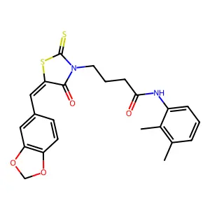 (Z)-4-(5-(benzo[d][1,3]dioxol-5-ylmethylene)-4-oxo-2-thioxothiazolidin-3-yl)-N-(2,3-dimethylphenyl)butanamide structure