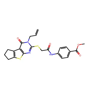 methyl 4-(2-{[12-oxo-11-(prop-2-en-1-yl)-7-thia-9,11-diazatricyclo[6.4.0.0^{2,6}]dodeca-1(8),2(6),9-trien-10-yl]sulfanyl}acetamido)benzoate structure