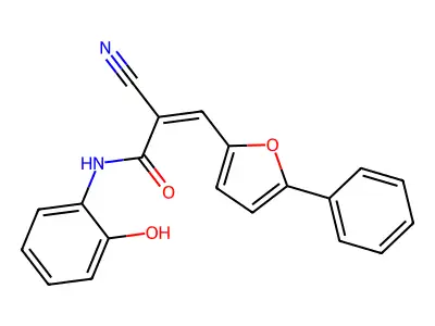 (Z)-2-cyano-N-(2-hydroxyphenyl)-3-(5-phenylfuran-2-yl)acrylamide structure