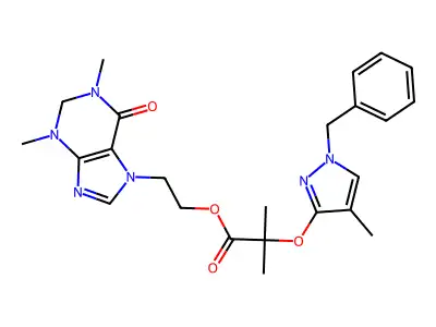 2-(1,3-Dimethyl-6-oxo-2,3,6,7-tetrahydro-1H-purin-7-yl)ethyl 2-[(1-benzyl-4-methyl-1H-pyrazol-3-yl)oxy]-2-methylpropanoate structure