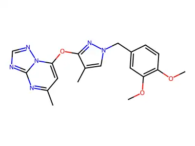 1-[(3,4-Dimethoxyphenyl)methyl]-4-methyl-3-({5-methyl-[1,2,4]triazolo[1,5-a]pyrimidin-7-yl}oxy)-1H-pyrazole structure