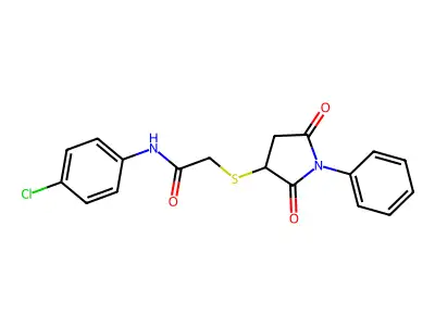N-(4-chlorophenyl)-2-(2,5-dioxo-1-phenylpyrrolidin-3-yl)sulfanylacetamide structure