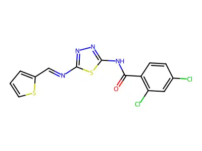 N-{5-[(E)-(2-thienyl)methyleneamino]-1,3,4-thiadiazol-2-yl}2,4-dichlorobenzamide structure