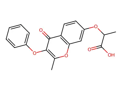 2-[(2-methyl-4-oxo-3-phenoxy-4H-chromen-7-yl)oxy]propanoic acid structure