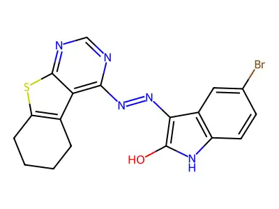 5-bromo-1H-indole-2,3-dione 3-(5,6,7,8-tetrahydro[1]benzothieno[2,3-d]pyrimidin-4-ylhydrazone) structure