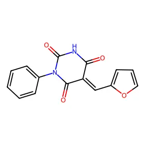 (5E)-5-(furan-2-ylmethylidene)-1-phenyl-1,3-diazinane-2,4,6-trione structure