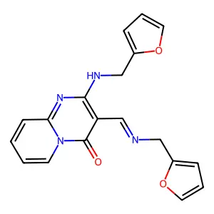 2-(furan-2-ylmethylamino)-3-(furan-2-ylmethyliminomethyl)pyrido[1,2-a]pyrimidin-4-one structure