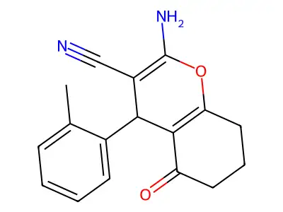 2-amino-4-(2-methylphenyl)-5-oxo-5,6,7,8-tetrahydro-4H-chromene-3-carbonitrile structure