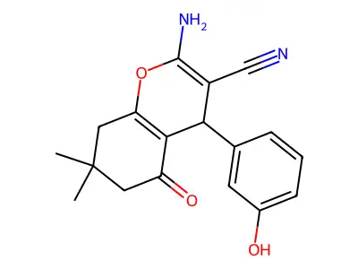 2-amino-4-(3-hydroxyphenyl)-7,7-dimethyl-5-oxo-5,6,7,8-tetrahydro-4H-chromene-3-carbonitrile structure