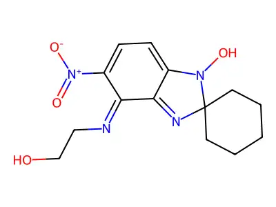 2-[(5-Nitro-1-oxidospiro[benzimidazole-2,1'-cyclohexan]-4-yl)amino]ethanol structure