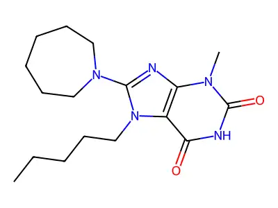 8-(azepan-1-yl)-3-methyl-7-pentyl-1H-purine-2,6(3H,7H)-dione structure