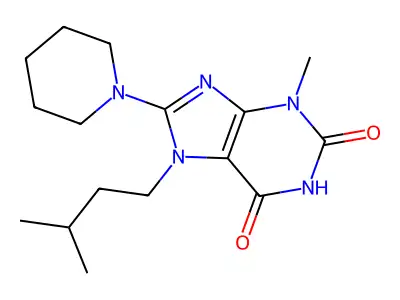 7-isopentyl-3-methyl-8-(piperidin-1-yl)-1H-purine-2,6(3H,7H)-dione structure