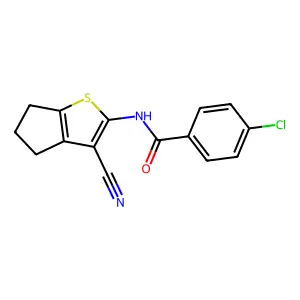4-chloro-N-(3-cyano-5,6-dihydro-4H-cyclopenta[b]thiophen-2-yl)benzamide structure