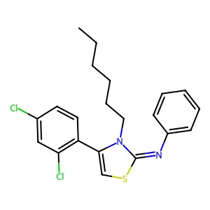 (Z)-N-(4-(2,4-dichlorophenyl)-3-hexylthiazol-2(3H)-ylidene)aniline structure