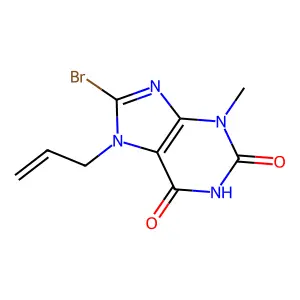 7-allyl-8-bromo-3-methyl-1H-purine-2,6(3H,7H)-dione structure