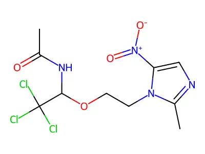 N-{2,2,2-trichloro-1-[2-(2-methyl-5-nitroimidazolyl)ethoxy]ethyl}acetamide structure