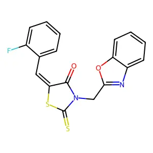 (5Z)-3-(1,3-benzoxazol-2-ylmethyl)-5-(2-fluorobenzylidene)-2-thioxo-1,3-thiazolidin-4-one structure