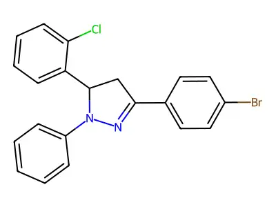 3-(4-bromophenyl)-5-(2-chlorophenyl)-1-phenyl-4,5-dihydro-1H-pyrazole structure