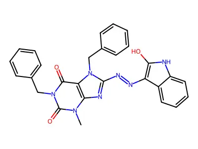 1,7-Dibenzyl-8-[(2-hydroxy-1H-indol-3-yl)diazenyl]-3-methylpurine-2,6-dione structure