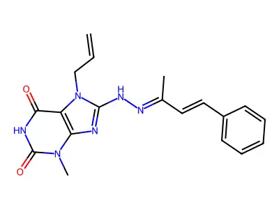 3-methyl-8-[(2E)-2-[(3Z)-4-phenylbut-3-en-2-ylidene]hydrazin-1-yl]-7-(prop-2-en-1-yl)-2,3,6,7-tetrahydro-1H-purine-2,6-dione structure