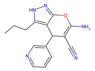 6-Amino-3-propyl-4-(3-pyridinyl)-1,4-dihydropyrano[2,3-c]pyrazole-5-carbonitrile structure