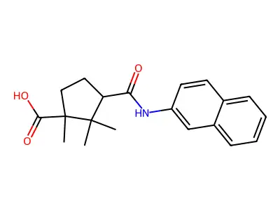 1,2,2-Trimethyl-3-(naphthalen-2-ylcarbamoyl)cyclopentanecarboxylic acid structure